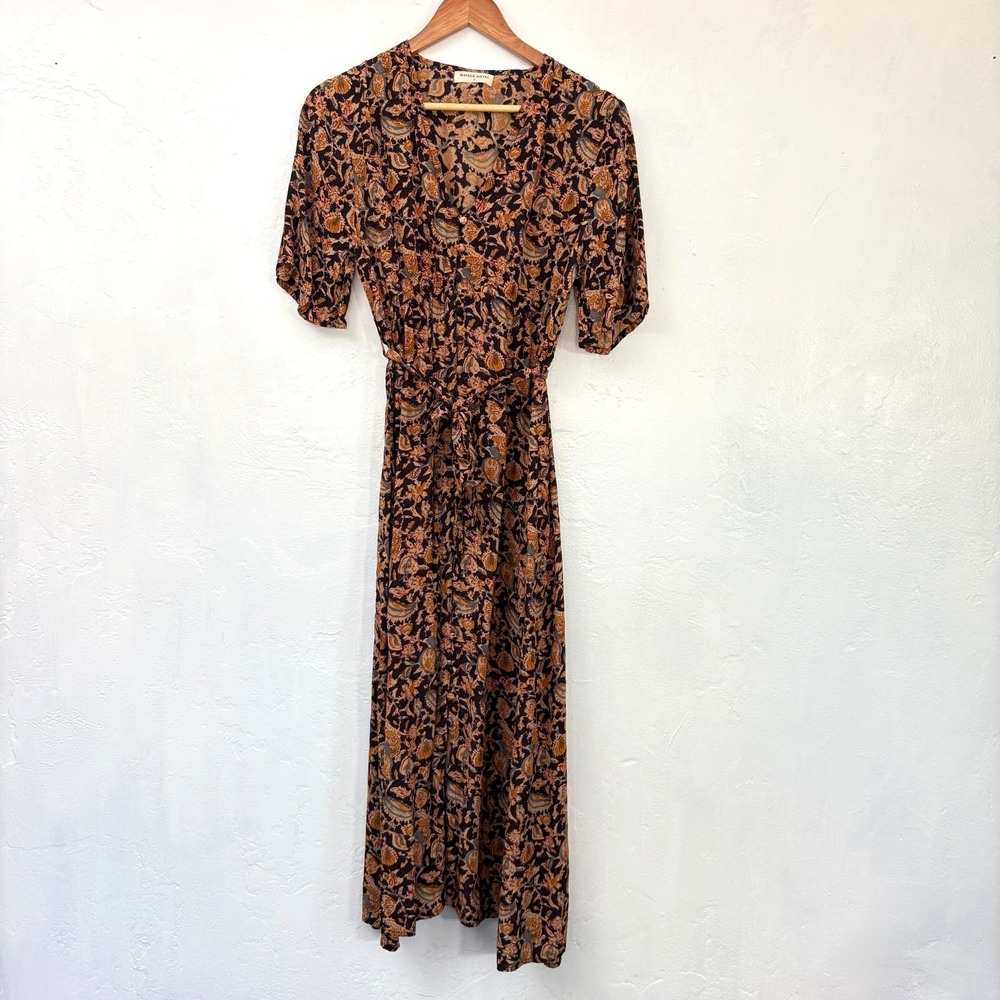 Maison Hotel Floral Midi Shirt Dress Women Size Small Blue Short Sleeve
